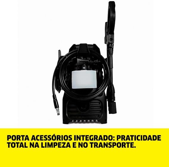 posterior view of the pressure washer showing the integrated accessory holder.