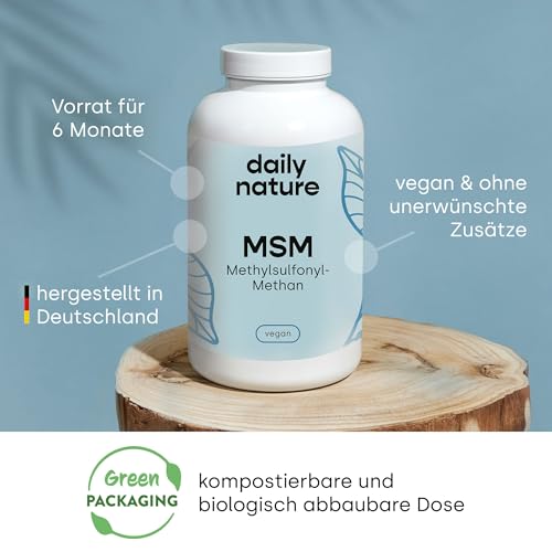 dailynature MSM Kapseln hochdosiert | 1600 mg MSM Pulver pro Tagesdosis | 365 Kapseln | Nahrungsergänzungsmittel mit Methylsulfonylmethan | vegan & ohne Zusätze | glutenfrei | laktosefrei