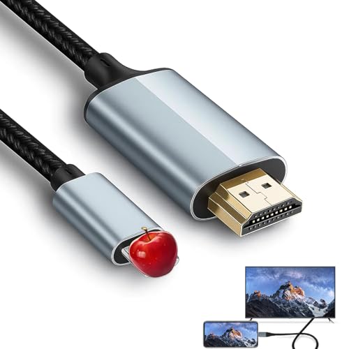 Ebksqs Cable HDM1 2M, Adaptador HDM1 para de Aluminio, Convertidor HDM1 Compatible con iOS 16/15/14, Pantalla 1080P para TV/Proyector/Monitor   Plug & Play
