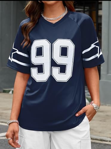 Image of LovelyWholesale Women's Oversized V Neck Jersey Shirts Summer Football Graphic Tee