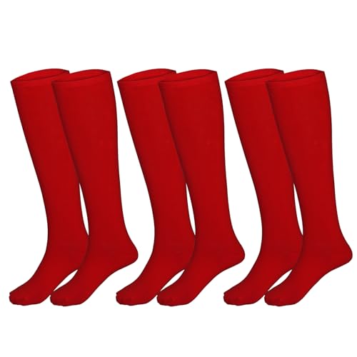Topbuti 3 Pairs Cotton Knee High Tube Socks School Uniform Athletic Sports Baseball Soccer Socks for Girls and Boys (Red)