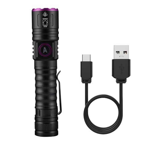 Alonefire SV87 5W 395nm UV Taschenlampe Typ C USB Aufladbar Zoom Schwarzlicht Haustierurin Detektor Geld-Detektor für UV Harz, Angeln, Skorpion, Bernstein, Mineralien mit Batterie Enthalten