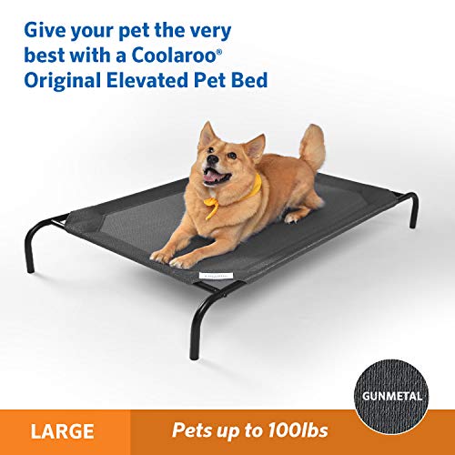 Image of Coolaroo Original Elevated Dog Bed - Breathable Off-The-Ground Pet Bed with Cooling Fabric, Joint Relief & Moisture-Resistant Fabric, 100% Recyclable, Easy Clean, Gunmetal, Large
