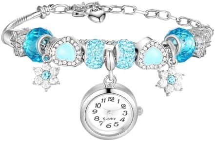 JewelryWe Women's Birthstone Bracelet Watch: Analog Quartz Boho Style Crystal Wristwatch with Adjustable Chain and Elegant Charm Design for Casual and Special Occasions