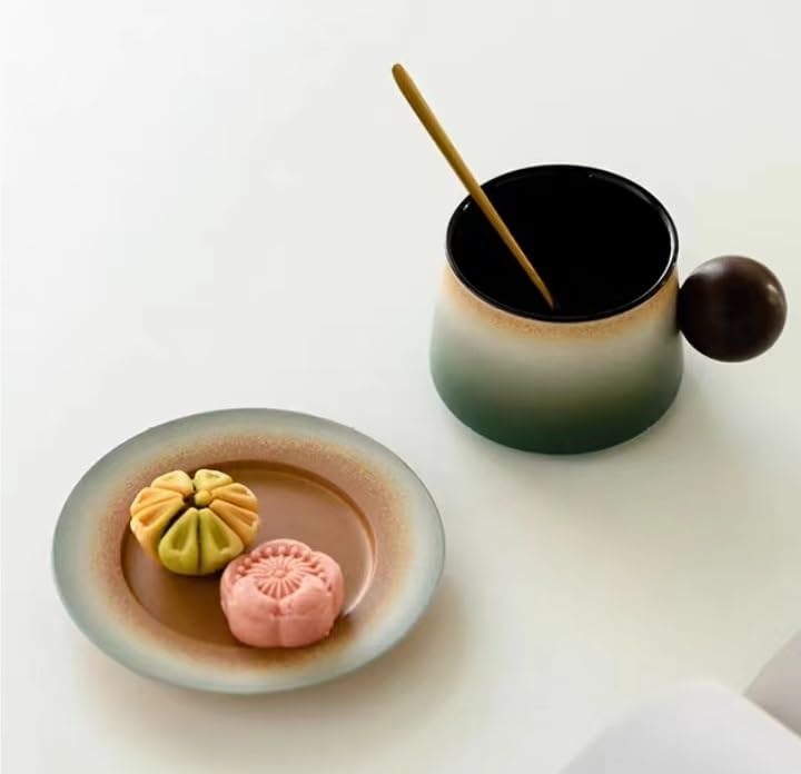 ティーカップ ソーサー セット コーヒー トレイとスプーン付きのティーセット セラミック 洋食器 スタイリッシュで持ちやすい2種類の