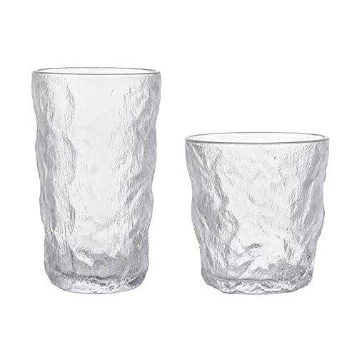 REVASTSKY Glacier Pattern Wine Glass Frosted Texture Whiskey Glasses Beer Household Drinking Office Bar Glass Cup (370 ML) Pack of 12