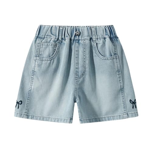 Pantalones cortos vaqueros para niñas mayores con bordado lateral estilo informal verano #84