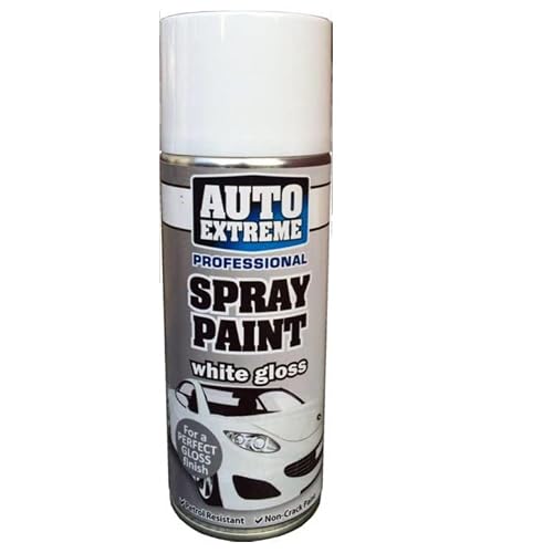 SuperGift.com, White Gloss Spray Paint, Automotive Paint Sprayer, Multipurpose Exterior Black Spray Paint Matt, Interior Metal Spray Paint, for Cars, Bikes,Vans, Metal, Wood, 1x 400ml