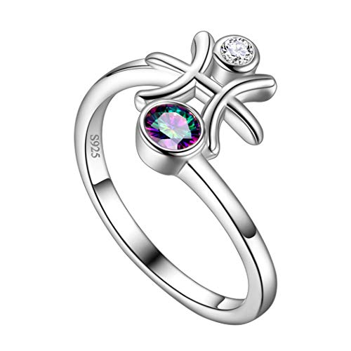 Adjustable Zodiac Sign Ring 925 Sterling Silver Fine Jewelry Gifts Rainbow Mystic Topaz Zirconia 12 Constellation Ring Astrology Cute Scorpio Ring Celestial Zodiac Jewelry Birthday for Women Girls