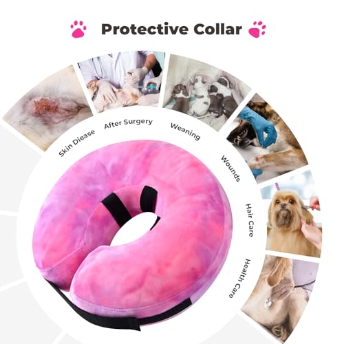 Image of Dog Cone, Uadonile Inflatable Cone Collar for Dogs and Cats, Dog Neck Collar Recovery E-Collar Alternative After Surgery, Elizabethan Collar for Dogs Recovery(Tie-dye Rose Purple, XL)