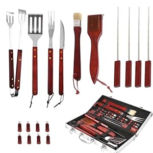 MAMIZO 18 stuks BBQ grillbestek set van hoogwaardig roestvrij staal grillaccessoires voor mannen cadeau verjaardag koffer, perfecte grillgereedschapset voor tuin camping