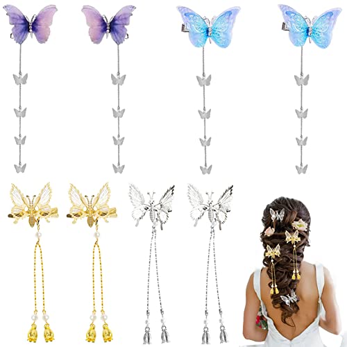 8 Pieces Tassel Butterfly Hair Clips Fabric Butterflies Hair Barrettes And Metal Hairpins With Hollow Vibratable Moving Wing Hair Pins Cute Barrettes Accessories, For Girls Teens Women #TOP25