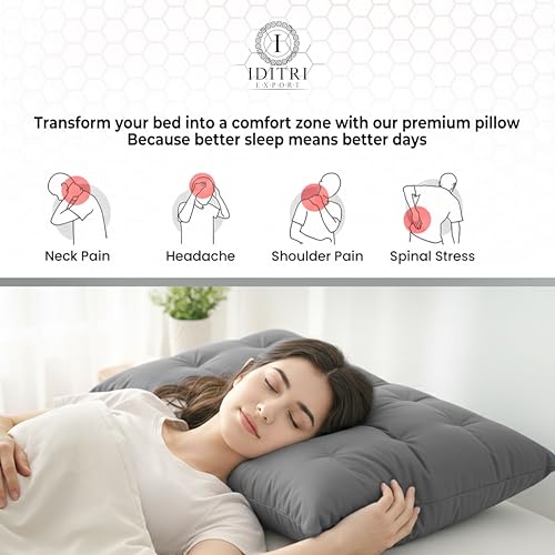 Image of Luxury Hotel Bed Pillow Set of 2, Premium Microfiber Filling, Jacquard Fabric, Concealed Zipper, Breathable Washable Cover, Grey Comfort Bedding Cushion Soft, 68 x 45 x 25 cm