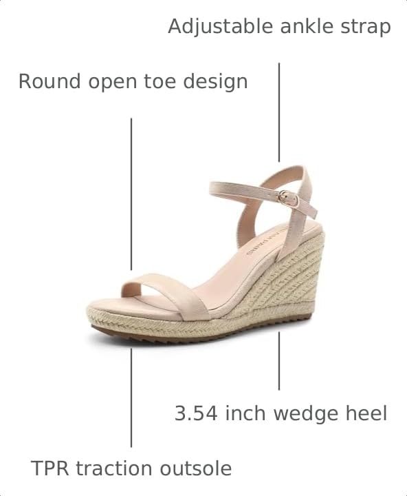 Image of DREAM PAIRS Women's Espadrilles Wedge Sandals for Women | Open Toe Summer Dressy Sandals with Adjustable Ankle Strap and Soft Footbed