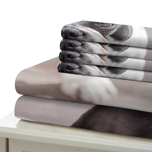 Housse de couette bouledogue français 135x200 parure lit microfibre