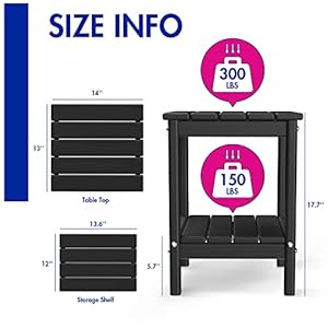Adirondack side table hdpe weather resistant outdoor table 2 shelf plastic end table for poolside indoor outside front porch living room patio backyard campfire 14 x 13 inch black  urban country home decor
