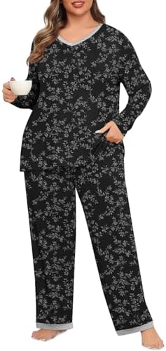 POSESHE Women's Plus Size Pajama Sets Soft Pjs Long Pants Summer Lounge Sleepwear Pajama Sets