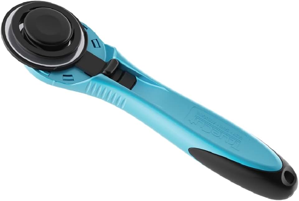 TrueCut Straight Rotary Cutter - 45mm Ergonomic Wheel Cutter for Fabric & Crafting - Left or Right-Handed - Track-and-Guide Ruler 
