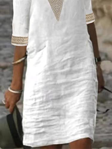 Image of TS Women's Half Sleeve V-Neck Lace Ruffled Summer Dress Casual Ethnic Solid Basic Fashion Mid-Length Gifts