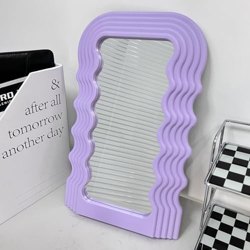 Hosoncovy Irregular Frame Wall Hanging Mirror Desktop & Countertop Vanity Makeup Mirror for Bathroom, Living Room & Bedroom (Purple)