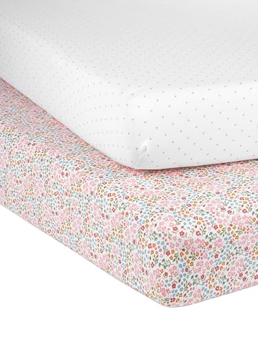 Simple Joys by Carter's Toddler Girl's Baby Girls' 2-Pack Cotton Crib Sheets Baby Costume, Floral/Dots, OSZ