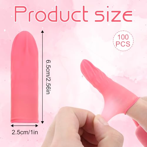 100 Pcs Finger Cots Finger Protectors, Medium Finger Protectors Disposable Fingertips Protective Finger Cots Silicone Non-allergenic Finger Gloves Suitable for Beauty Manicure Massage Electronic(Pink)