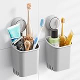 TAILI Suction Toothbrush Holder 2 Pack, Powerful Toothpaste Toothbrush Suction Cup, Self-draining Shower Razor Holder, Shower Toothbrush Holder for Wall, Kitchen Tableware Holder, Gray