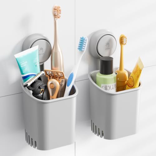 Image of TAILI Suction Cup Toothbrush Holders for Bathroom Wall 2Pack, Gray