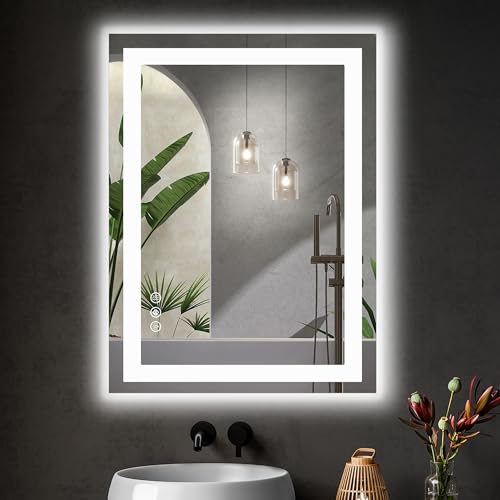 Image of NEWBULIG 28 inchx 36 inch LED Bathroom Mirror with Lights, Anti-Fog | Lighted Bathroom Vanity Mirror for Wall, Memory Function, Dimmable, Tempered Glass, Shatter-Proof