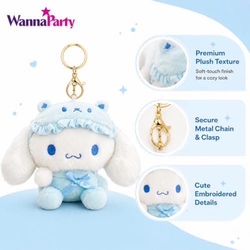 Image of Wanna Party Cute Blue Puppy Plush Keychain, Soft Kawaii Stuffed Toy Bag Charm with Metal Key Ring