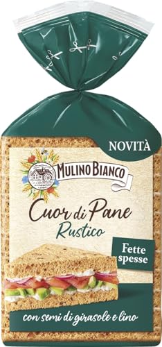 Mulino Bianco Cuor di Pane Rustico, con Farina di Segale, Semi di Girasole e Semi di Lino, Fette Spesse, Ideale per Tramezzini e Sandwich, Confezione da 8 Fette, 300g