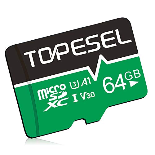 TOPESEL 64GB Micro SD Card Memory Cards U3 V30 Micro SDXC UHS-I TF Card for Camera Drone Dash Cam(1 Pack U3 A1 V30 64GB)