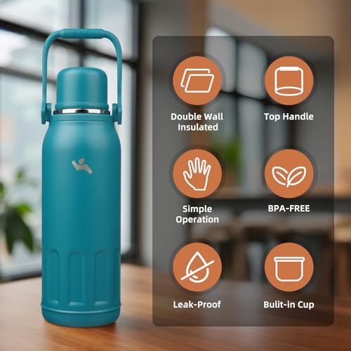 Image of Konokyo 50oz Thermos for Cold Drinks, Insulated Water Bottle, Lake Blue