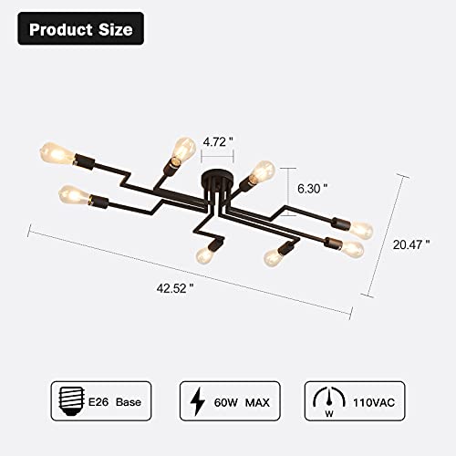 Zglaojtblack 8-Light Ceiling Light, Modern Semi Flush Mount Ceiling Light Fixture,Metal Chandelier For Farmhouse Dining Room Living Room Bedroom Kitchen. #TOP1