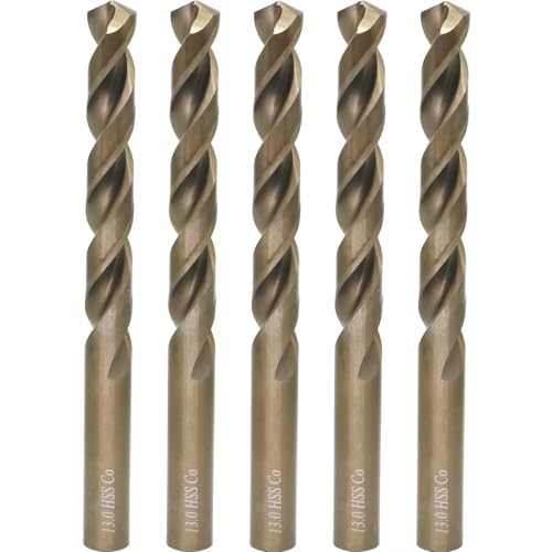 Metric Cobalt Drill Bits 13mm 5PCS, M35 high Speed Steel, high Hardness Straight Shank Drill, Mechanical or Hand Drill for Drilling, Suitable for Stainless Steel, Iron, Copper and Aluminum.