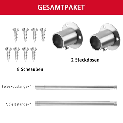Schrankstange Kleiderstange, 70-103cm Schrank Teleskopstange, Silber Ausziehbare Klemmstange zum Klemmen für Schrank und Kleiderschrank (Durchmesser 25mm)