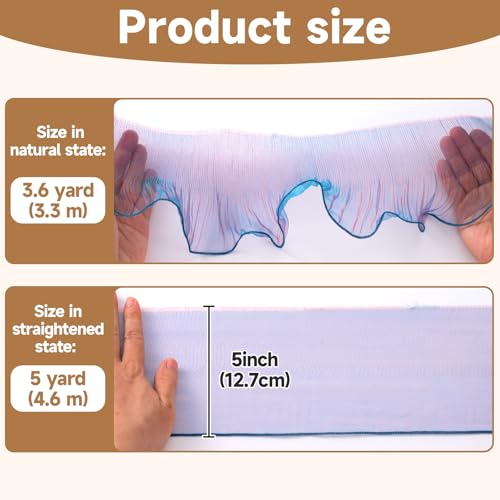 OIIKI Ruffled Lace Trims 5 Yards - Pleated Lace and Organza Ruffles for Sewing Decoration - Gradient Blue