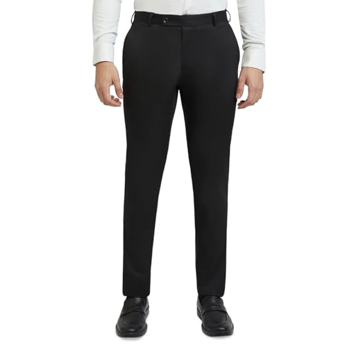 Image of Raymond Men Mid Rise Slim Fit Solid Pattern Poly Viscose Blend Flat Front Formal Trouser