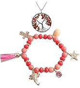 Soulnioi Healing Crystal Natural Red Agate Crystal Crushed Stone Life of Tree Pendant Necklace an...