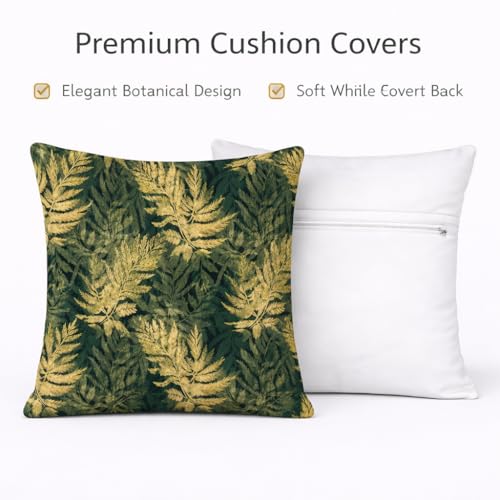 Image of Velvet Cushion Cover 20x20 Inch - Set of 6 Decorative Throw Pillow Covers for Sofa, Couch or Bed - Designer Printed Square Cushion Covers - Home Decor (Botanical Green)