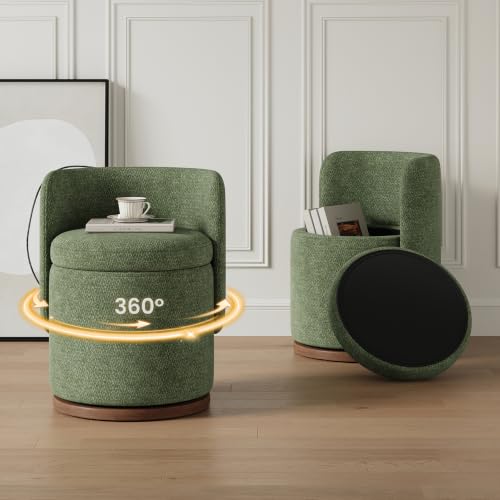 Vanity Chair with Storage, 360° Swivel for Daily Routines