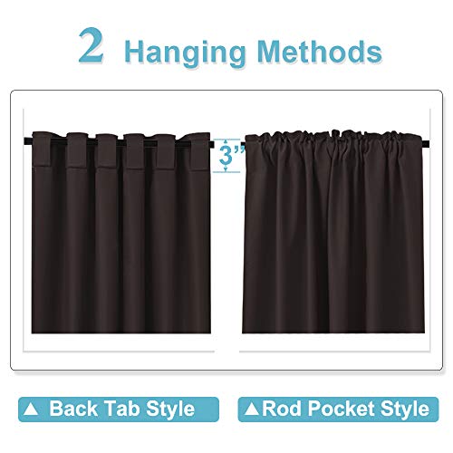 Image of RYB HOME Blackout Curtains Drapes - Back Tab Solid Privacy Small Window Shades for Bedroom Dining Cafe Kitchen Bath, Wide 42 inch by Long 45 inch, Brown, 2 Panels