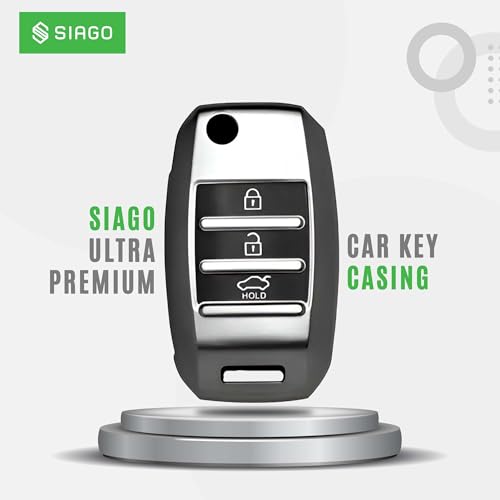Image of SIAGO TPU Key Cover and Round Key Chain Compatible with Kia Carens | Sonet | Seltos 3 Button Flip Key (Grey)