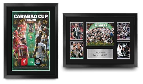 Affiche autographe Caraboa Cup Winners 2025 Magpies football souvenir encadré A3