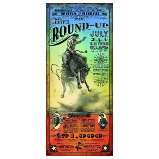 Belle Fourche Rodeo by Bob Coronato Black Hills South Dakota Saddle Bronc Riding Western Art Print Poster Image and Overall Size is 16.875x38.5 Inches