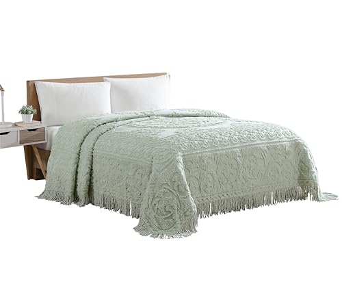 Beatrice Home Fashions Medallion Chenille Bedspread, Queen, Sage