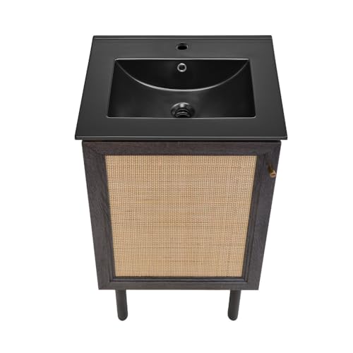 Image of Swiss Madison Classe 18 in. Black Oak Bathroom Vanity with Black Ceramic Sink Top