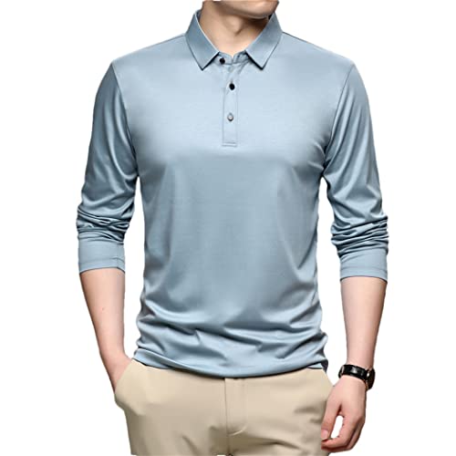 T-shirt polo manches longues 100% coton de qualité supérieure bleu ciel L
