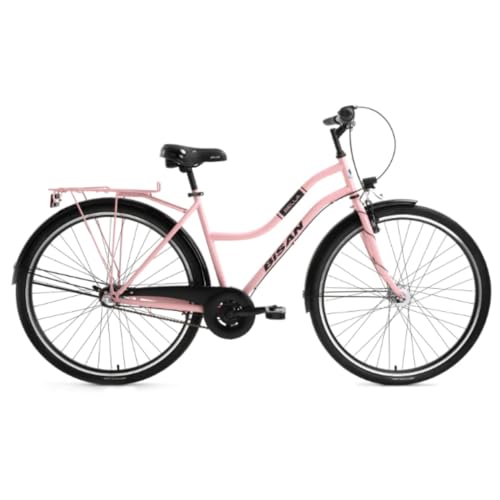 Bisan Bella 26 Jant Kadın Şehir Bisikleti 42 Cm Çelik Kadro V-Fren 3 Vites Shimano Nexus Pudra Pembe