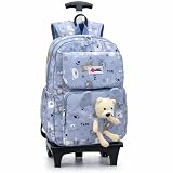 Mochila de carrinho Rodinhas Infantil Imperme?vel e com Grande Capacidade, mochila escolar para crian?as de 6 a 13 Anos (Azul Urso)